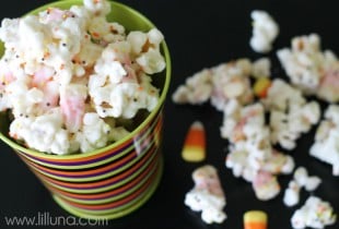 Candy Corn Popcorn with White Chocolate. Yummy!!