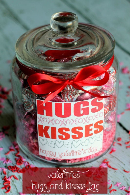 Valentines HUGS and KISSES Jar  with free Printable from { lilluna.com } #valentines