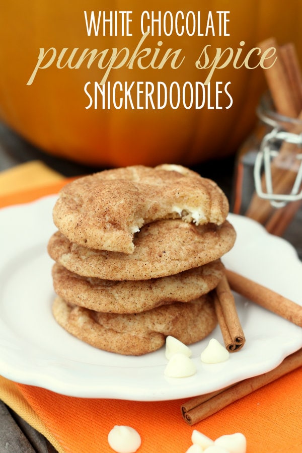Delicious White Chocolate Pumpkin Spice Snickerdoodles on { lilluna.com } #pumpkin #snickerdoodles