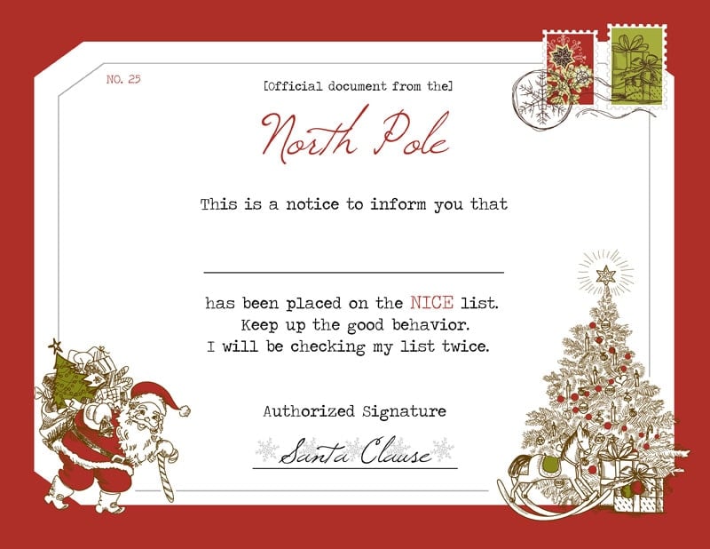 Santa's Nice List Certificate