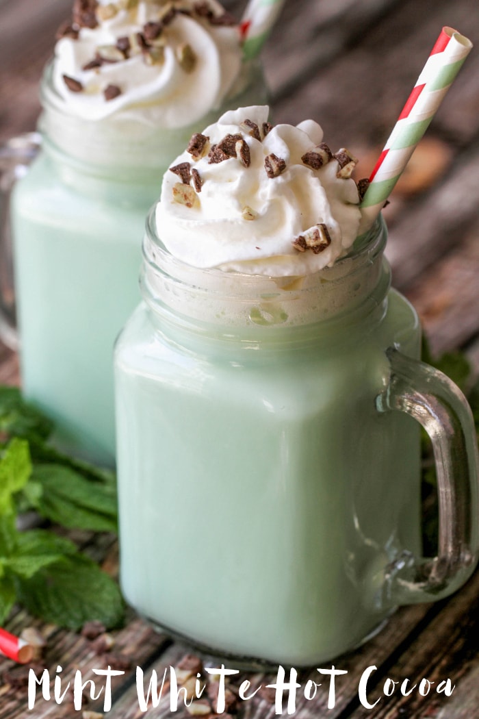 DELICIOUS Mint and White Chocolate Hot Cocoa - it will be your new favorite holiday drink. It's easy to make and so addicting!