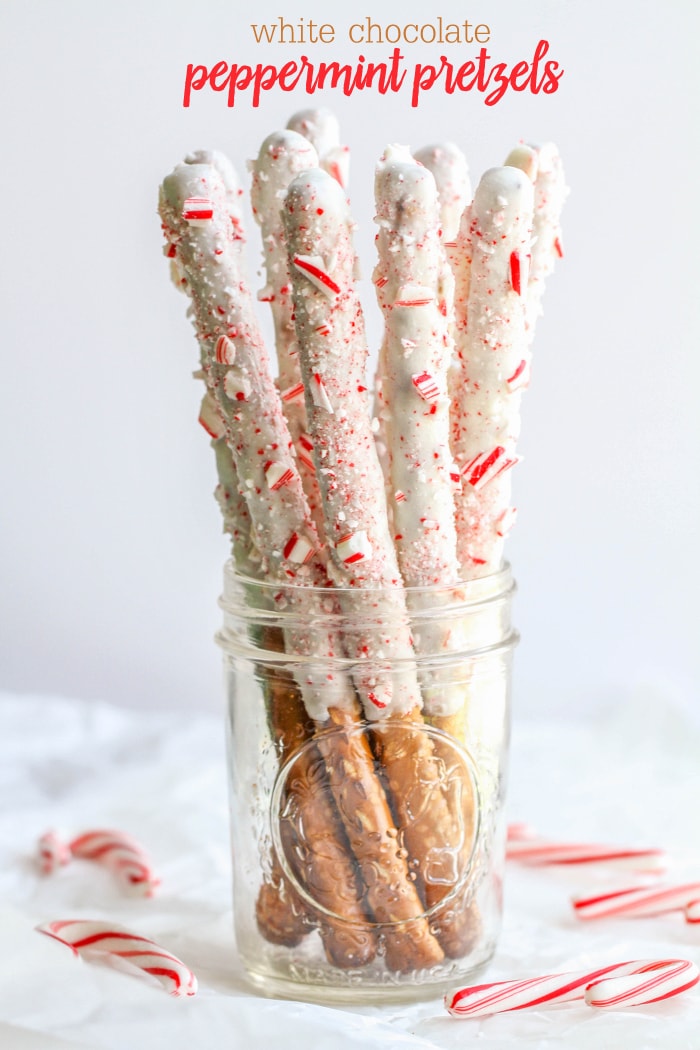 Simple and Delicious White Chocolate Peppermint Pretzels. They are so easy to make and are a great Christmas treat to make for neighbors and friends for the holidays.