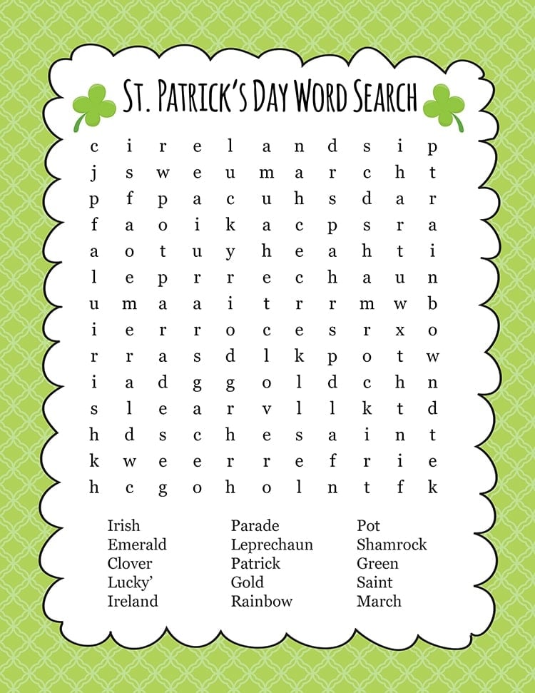 FREE St. Patrick's Day Word Search Lil' Luna