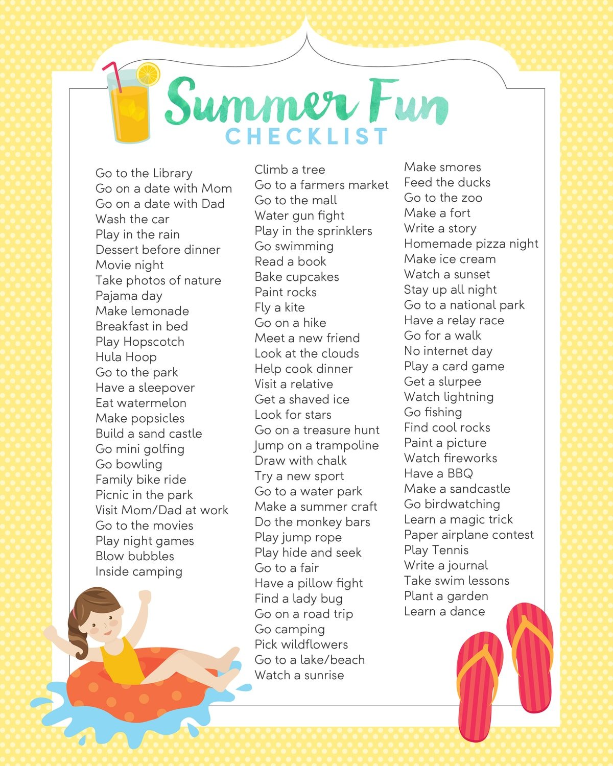 Summer Fun List Printable Lil Luna