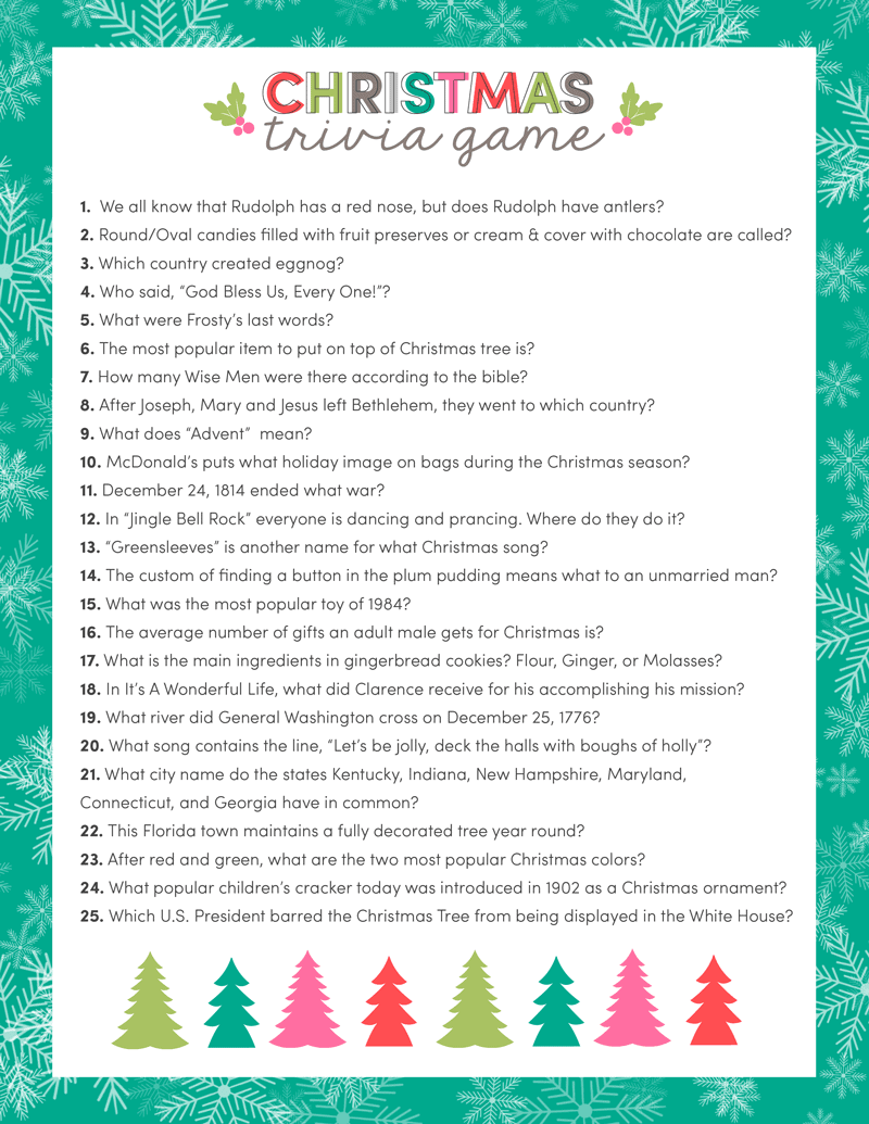 Christmas Trivia Printable Free There's A Mix Of Easy And Hard