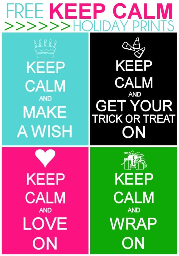 Free Keep Calm Holiday Prints on { lilluna.com } Lots of variety and colors!!