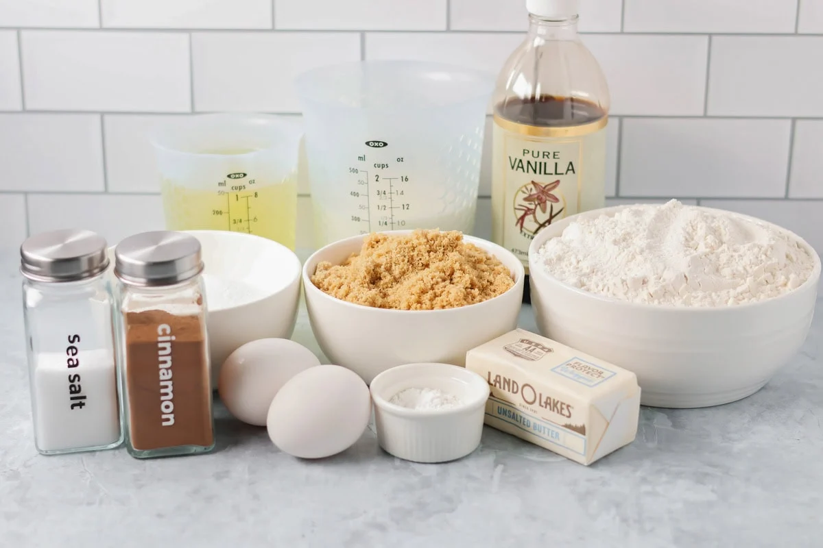 Ingredients for homemade coffee cake on counter.