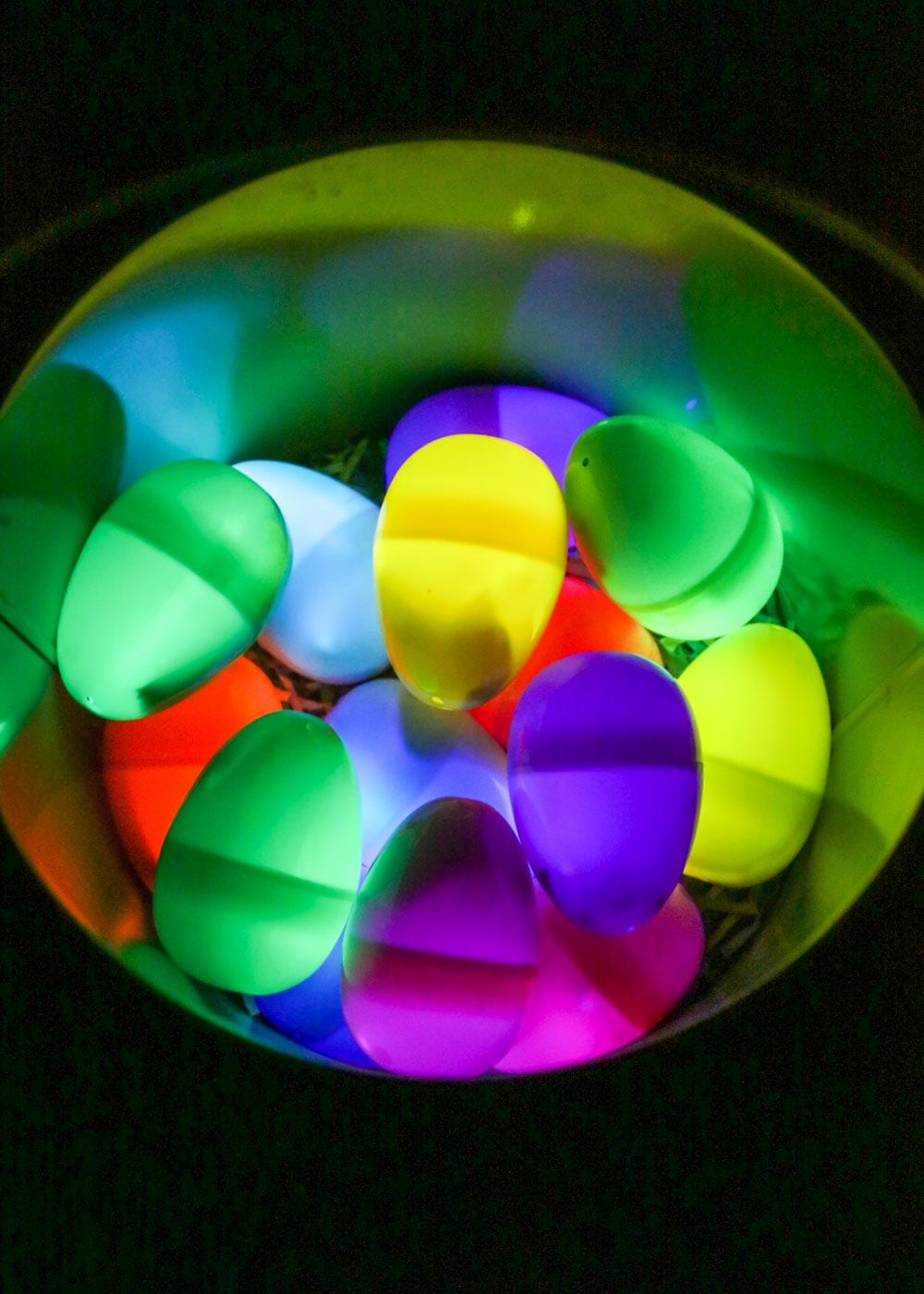 Glow in the Dark Easter eggs in a bucket
