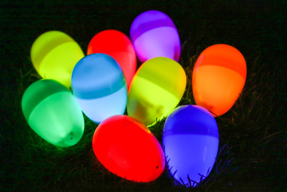 Glow in the dark Easter eggs in the grass. 