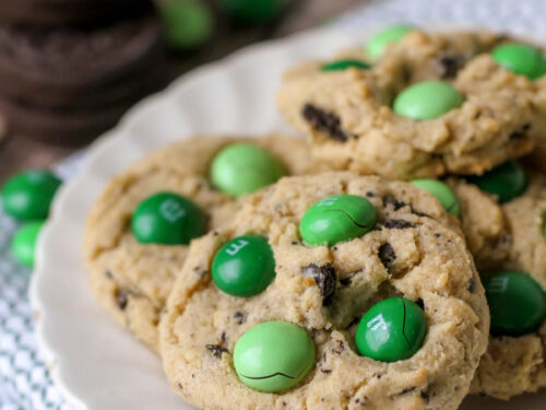 Mint M&M Double Chocolate Chip Cookies - Dancing Through the Rain