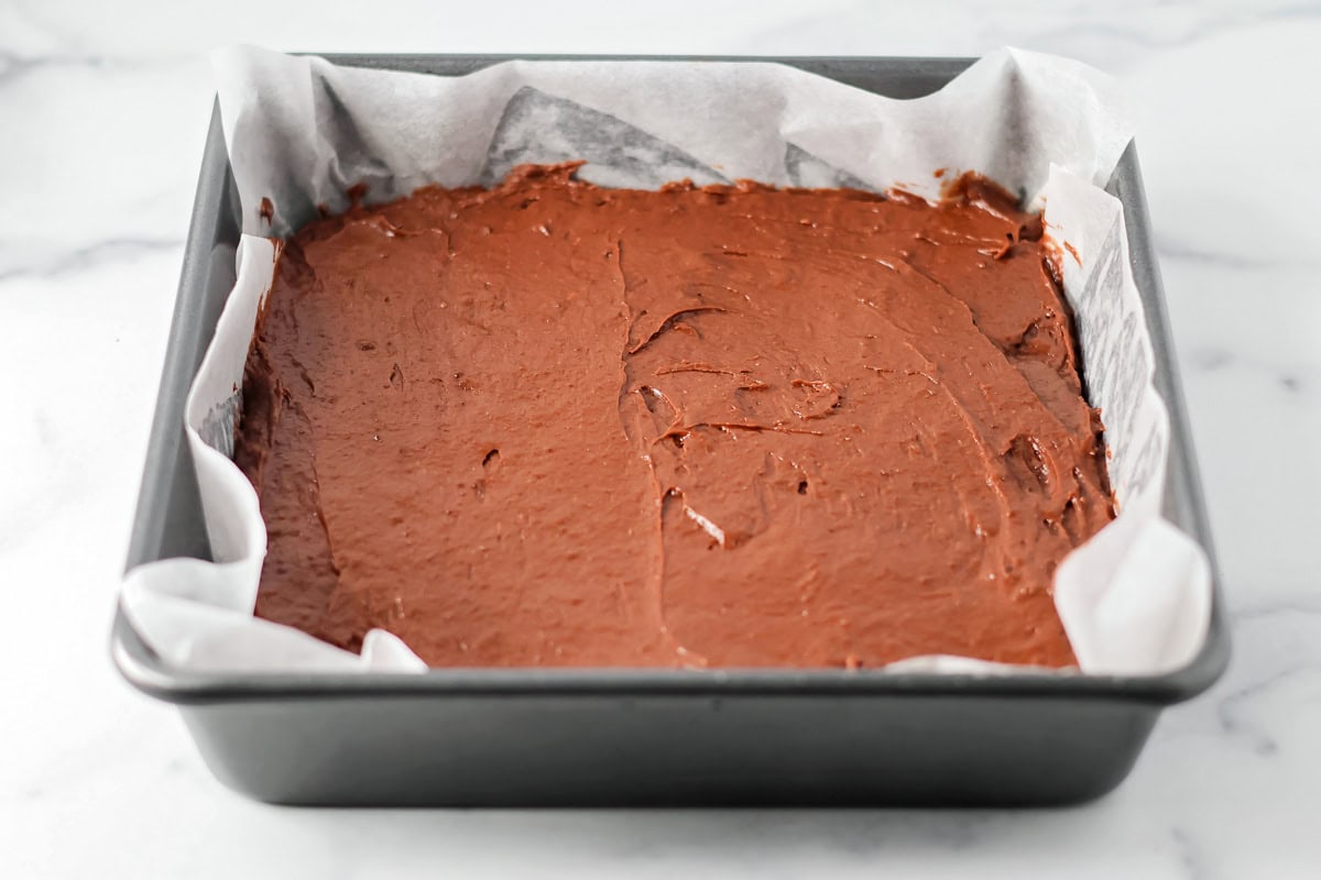 A pan of brownie batter.
