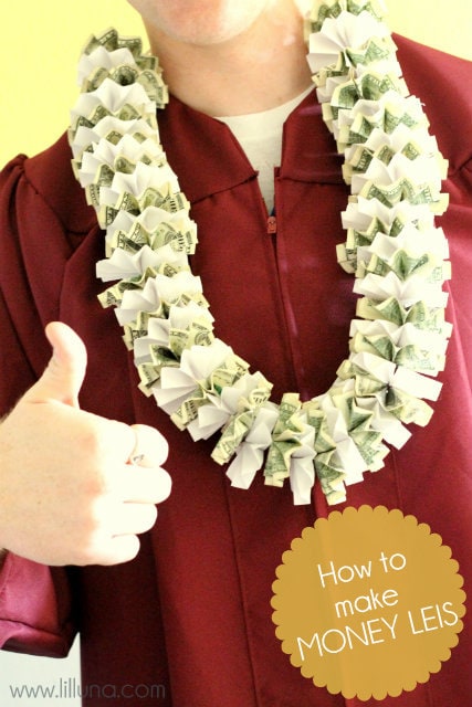 Printable Graduation Money Holder Card - how to make a money lei from lil luna