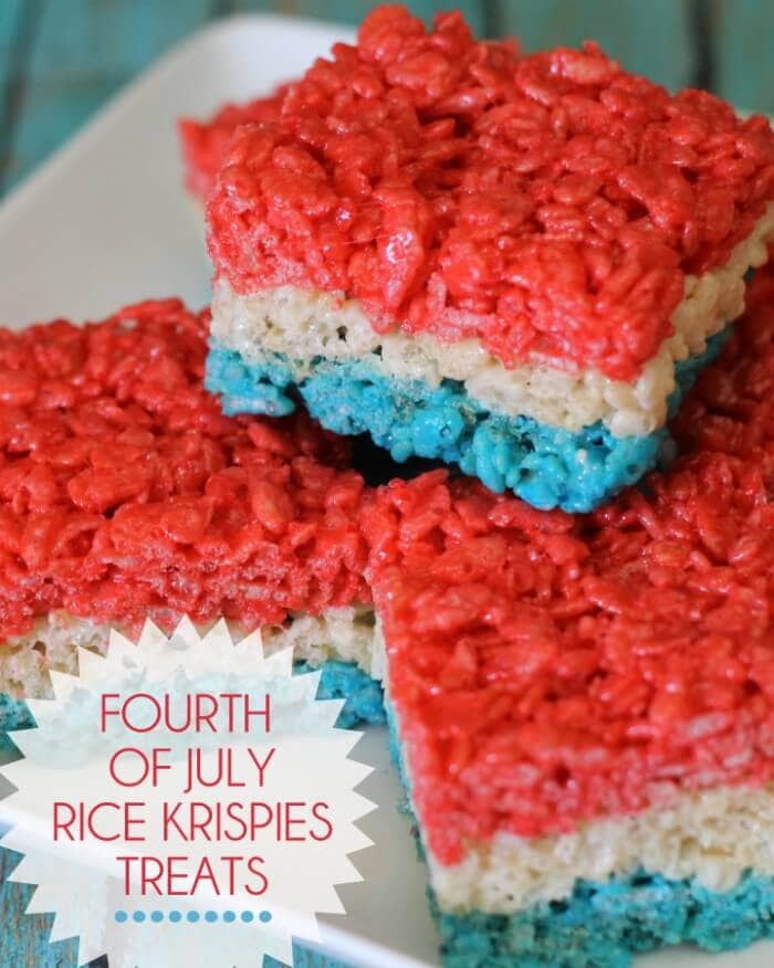 Red, White and Blue Fourth of July Rice Krispies Treats. So festive!