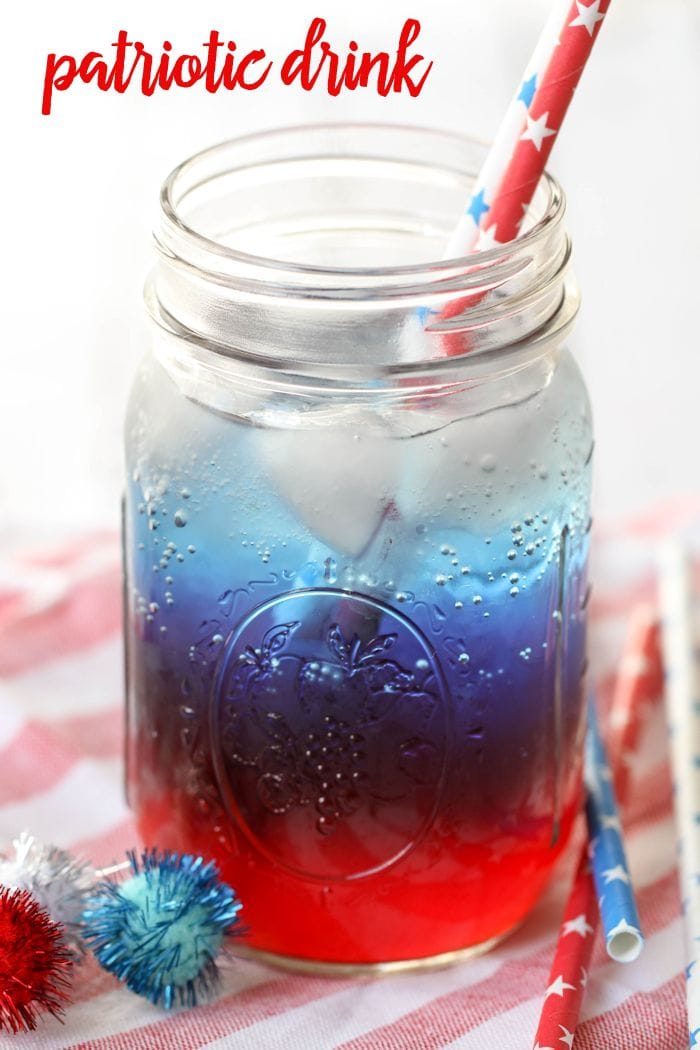 A delicious layered 4th of July Punch in a mason jar