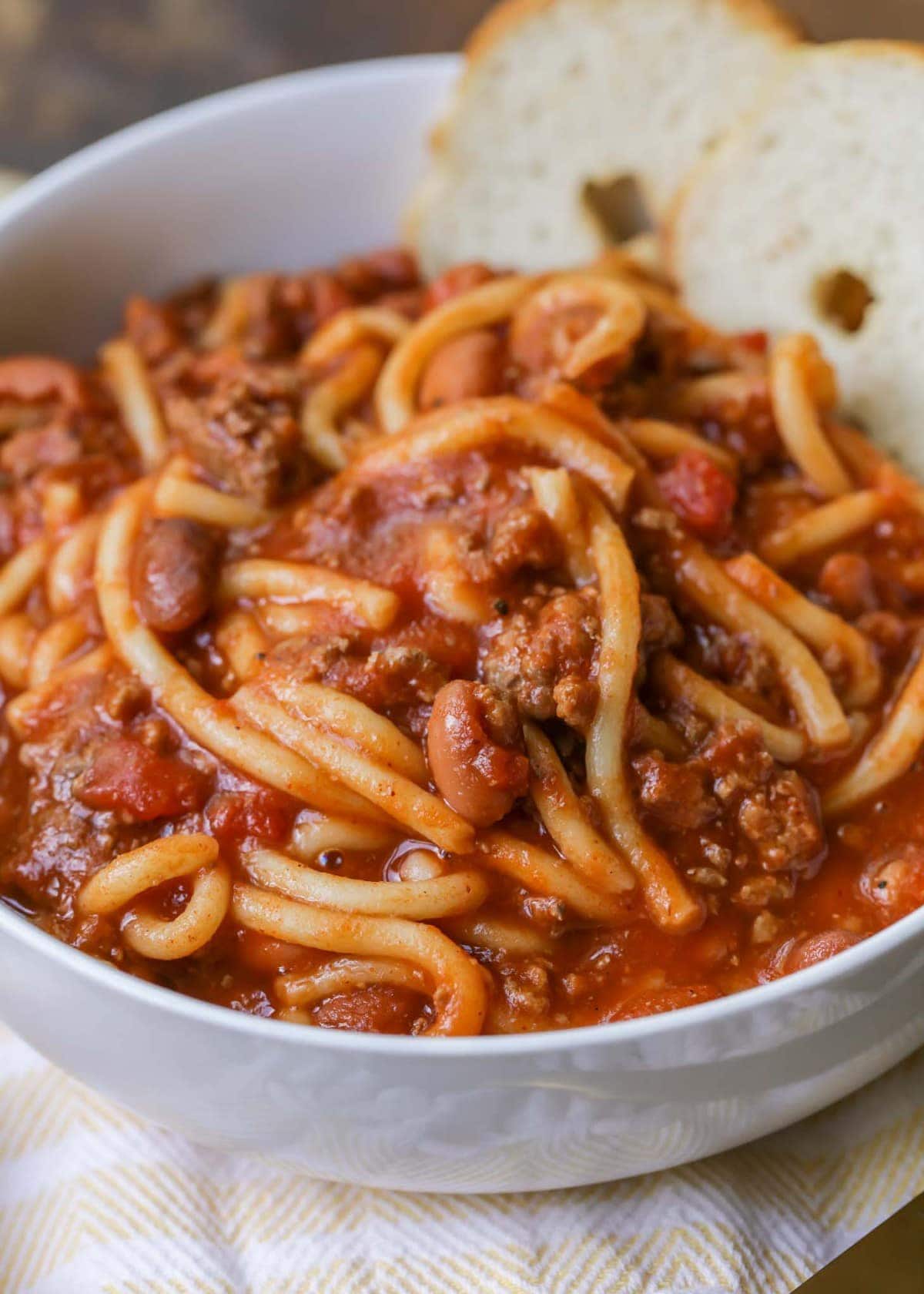 Chili Spaghetti {Two of Your Favorite Recipes in One!} | Lil' Luna