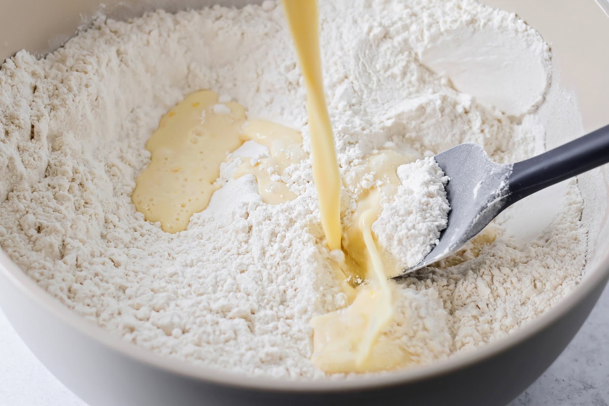 Mixing ingredients in mixing bowl.