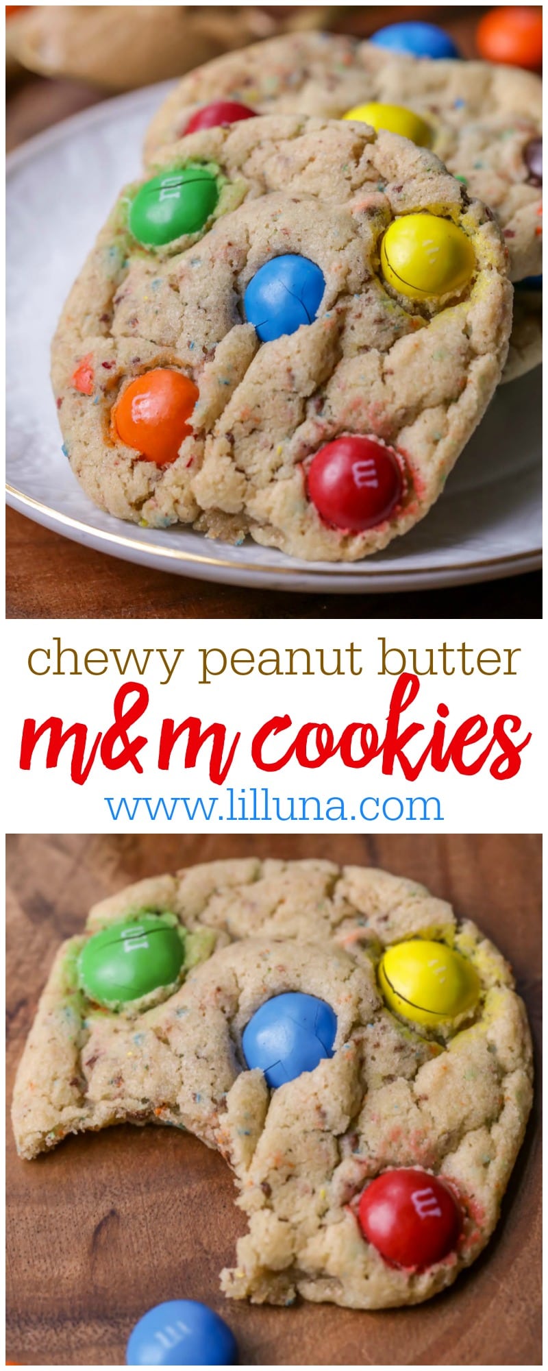 Peanut Butter M&M Cookies {Soft + Chewy!} Lil' Luna
