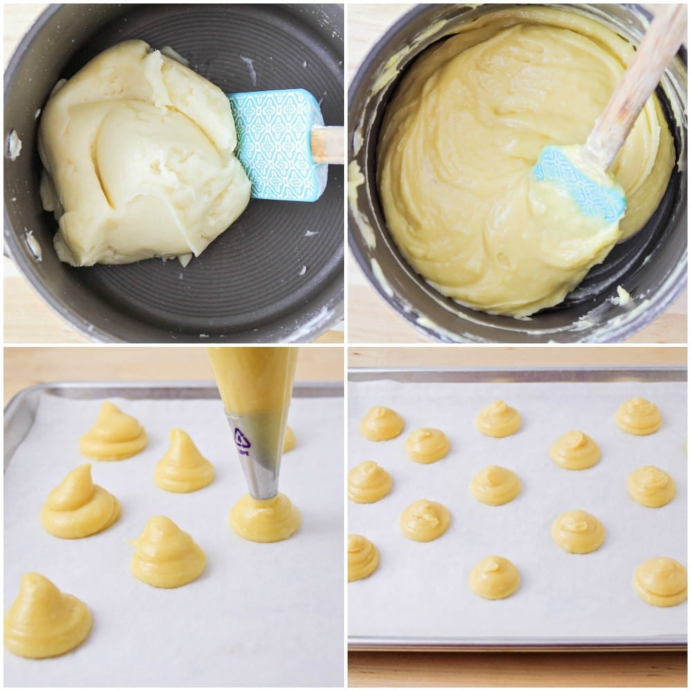 Process pictures of making cream puff dough.