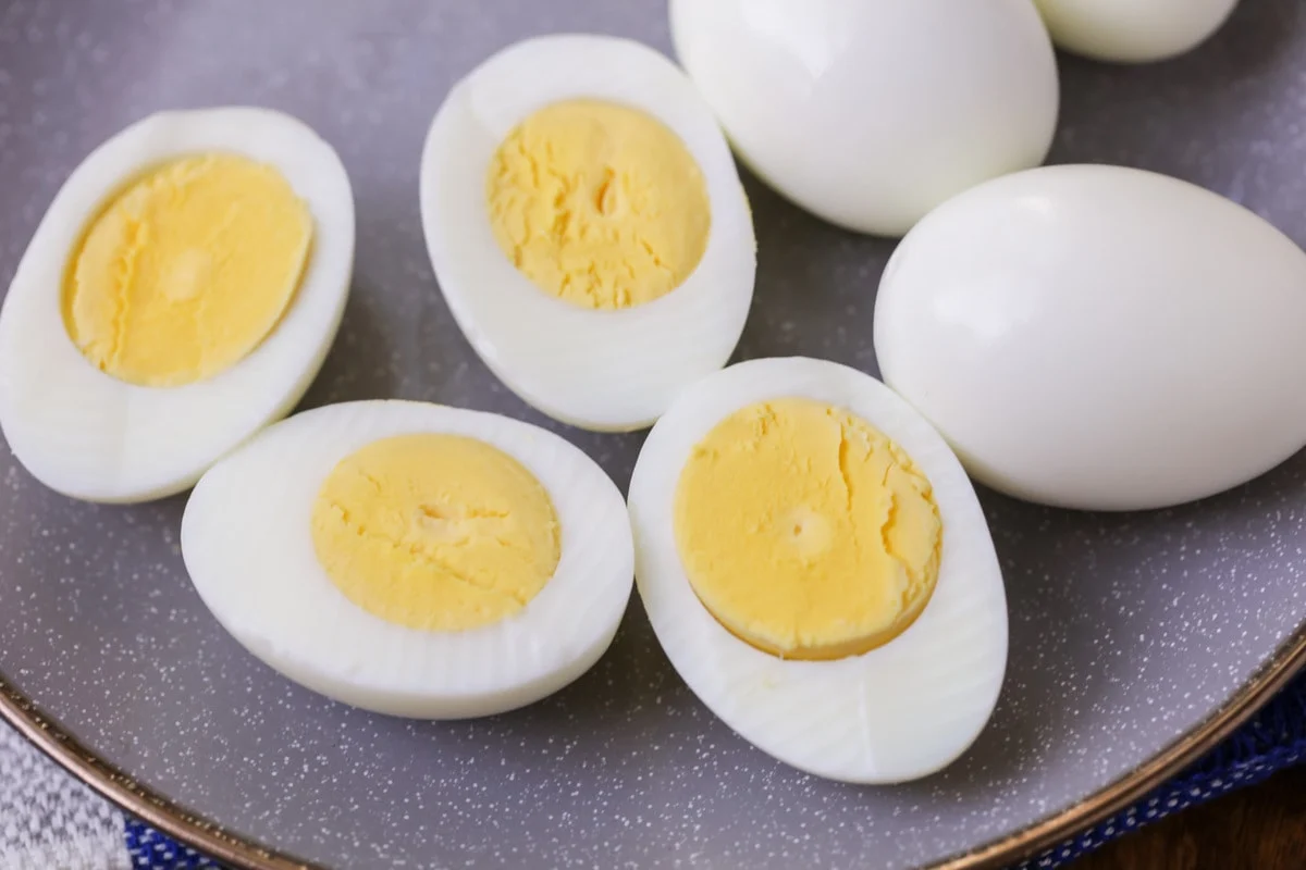 Sliced hard boiled eggs for potato salad.