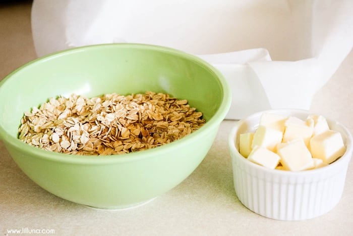 Base ingredients for magic cookie bars