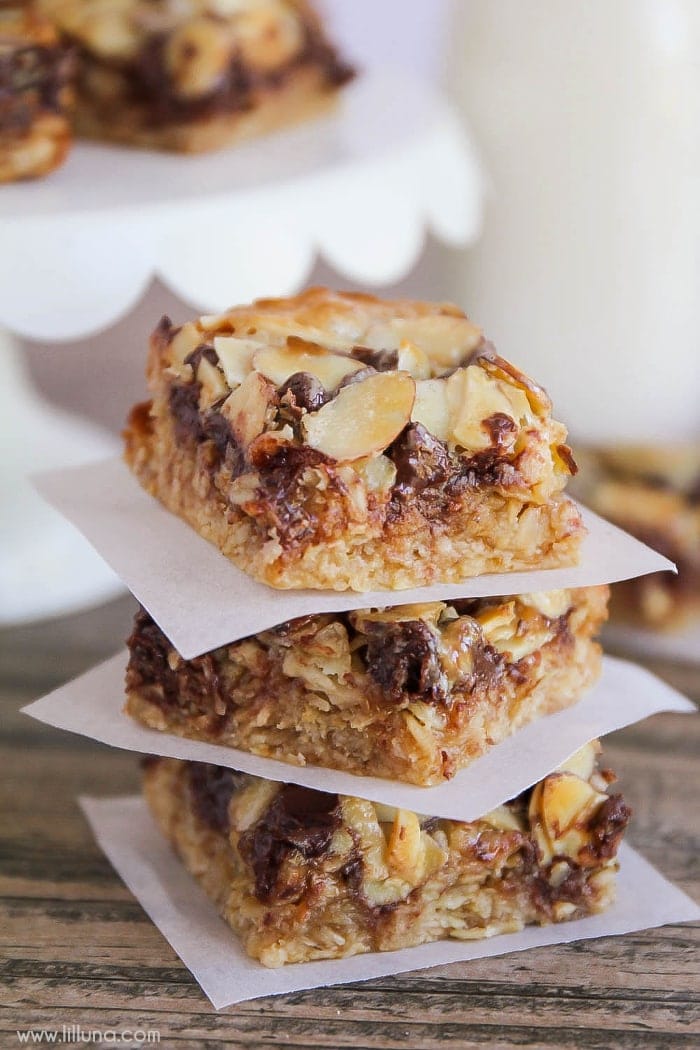 Almond Toffee Bars stacked 3 tall