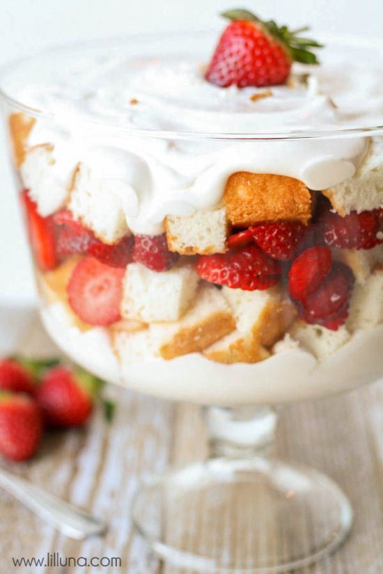 Strawberries and Cream Angel Food Cake Trifle