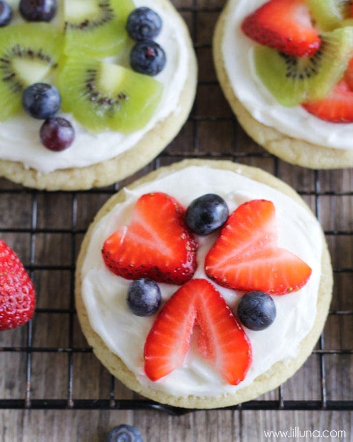 Sugar cookie recipes - mini fruit pizzas topped with fresh berries.