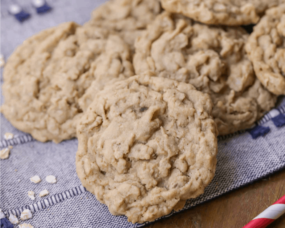 Easy Oatmeal Cookies on a dish towel