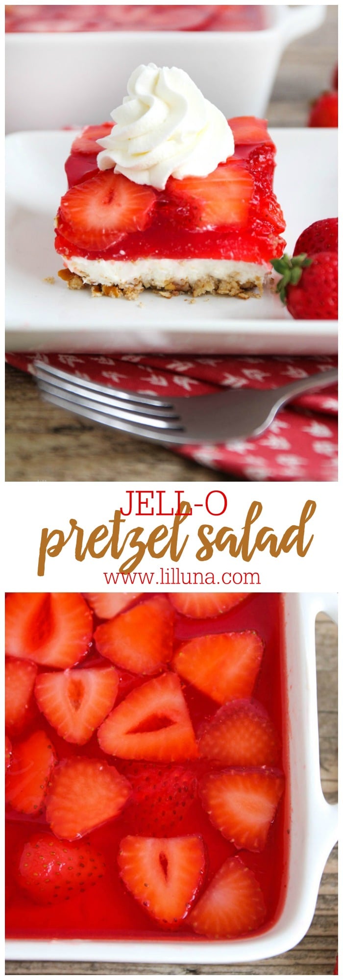 Strawberry Jello Pretzel Salad Recipe | Lil' Luna