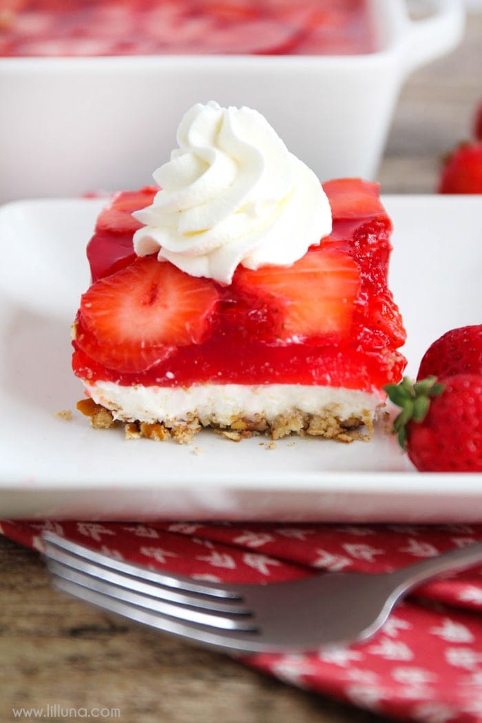 Strawberry Jello Pretzel Salad Recipe | Lil' Luna