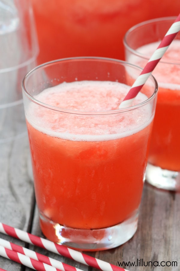  Lemon and lime Slushy Punch with strawberry and pineapple flavor in a glass