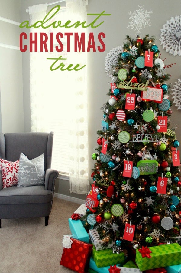 Advent Christmas Tree! The kids will love this! { lilluna.com } Bright & colorful and the kids get a little treat as they pull the numbers off!