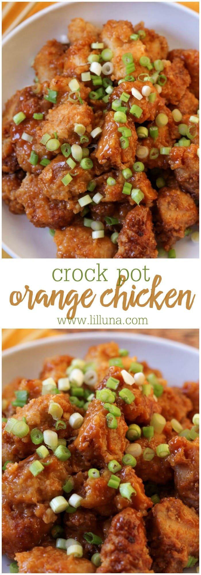 Crock Pot Orange Chicken - it's simple and delicious. Another great dinner recipe! { lilluna.com } Chicken pieces breaded and flavored with lots of seasonings.