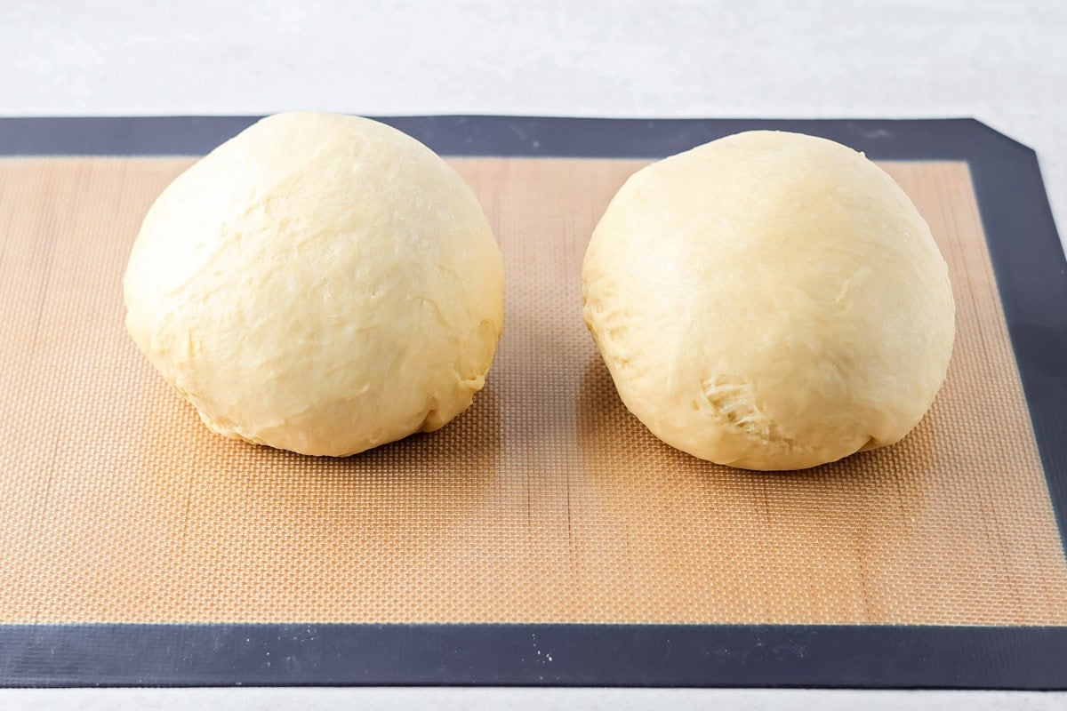 Dough divided in two on Silpat.