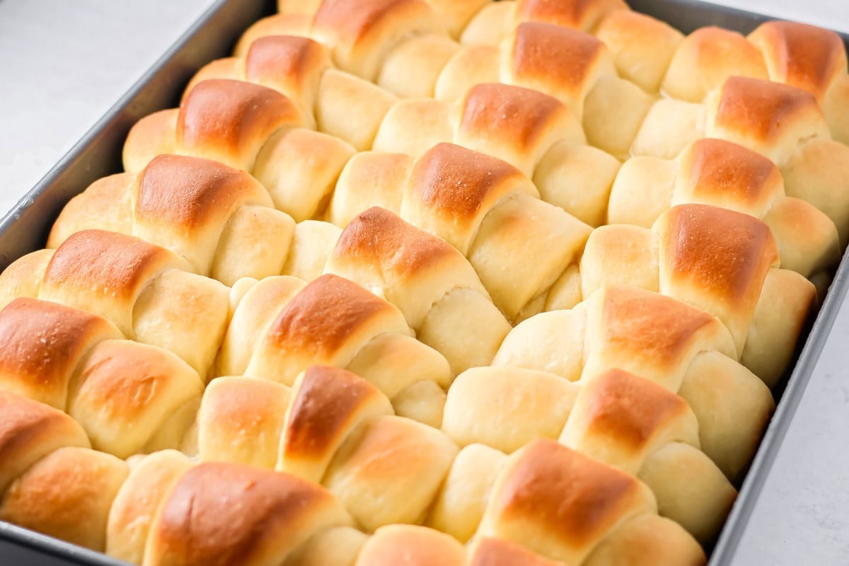 Homemade Dinner Rolls baked in baking dish.