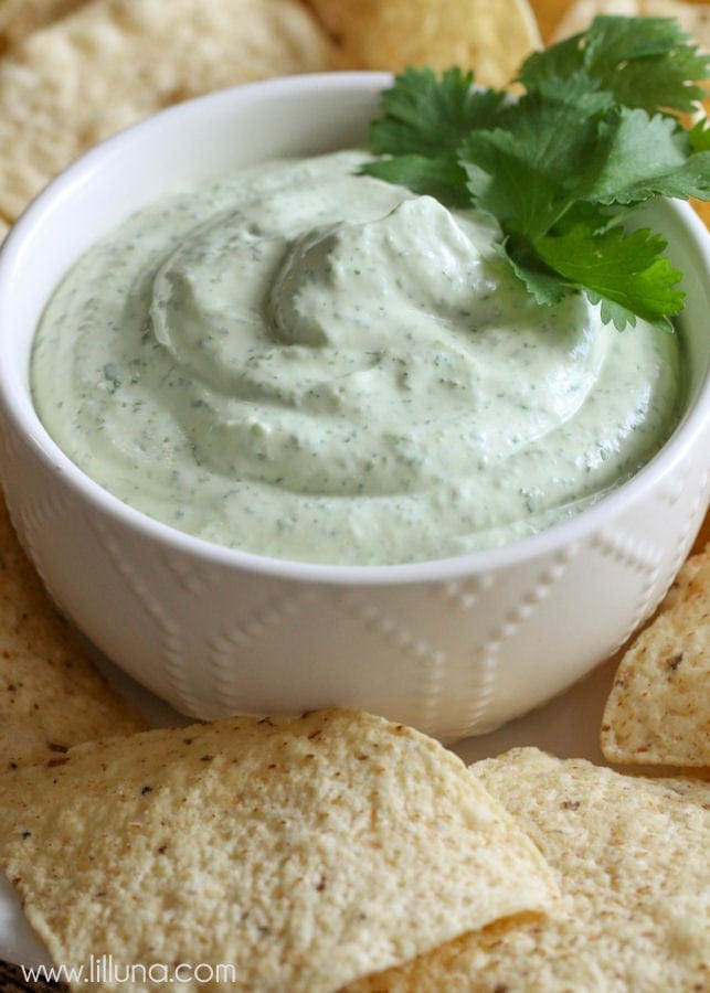 Serve avocado lime ranch dip with jalapeno poppers recipe.