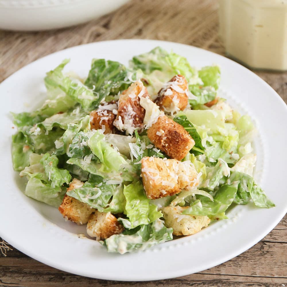 Caesar Salad mixed with homemade croutons and romaine.