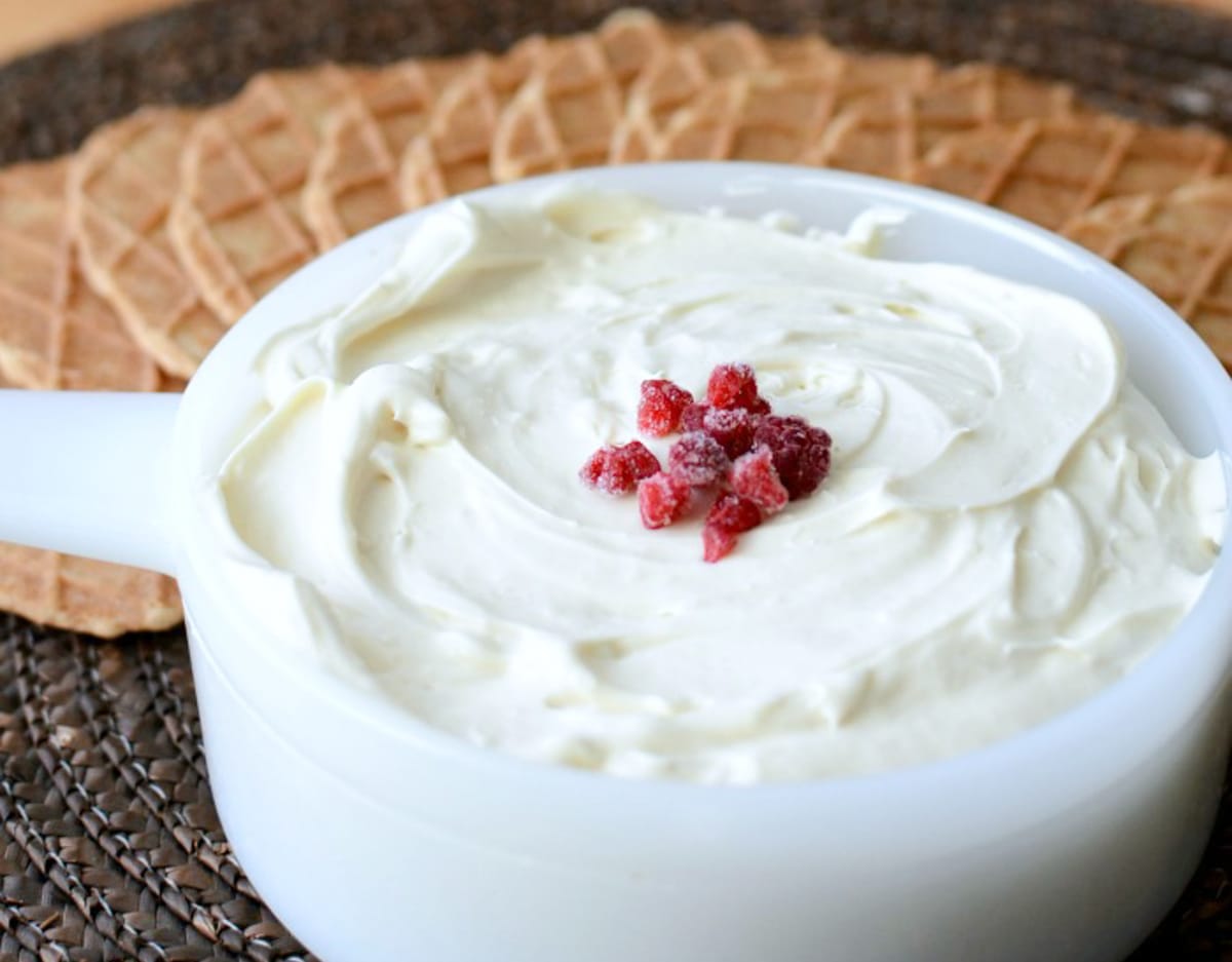 New Year's Eve Appetizers - a bowl filled with cheesecake dip.
