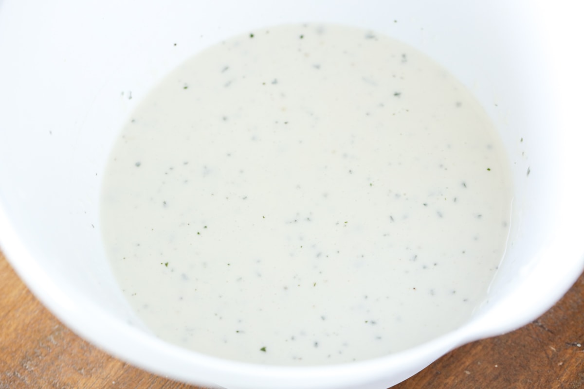 bleu cheese ranch dressing in a white bowl
