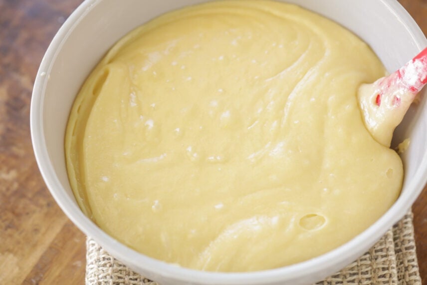 White chocolate brownie batter in bowl