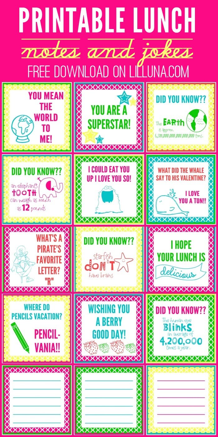 FREE Lunch Box Notes and Jokes on { lilluna.com } The kids will love getting these little surprises each day!