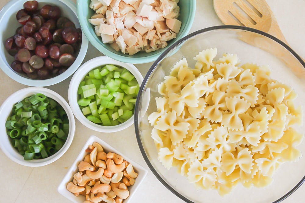 Cashew Chicken pasta salad ingredients.