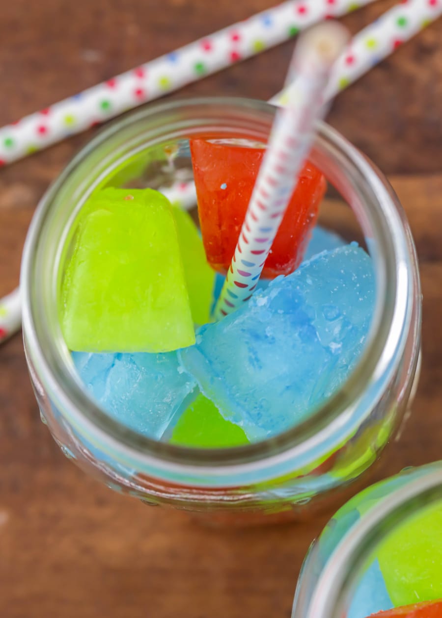 colored ice cubes in sprite