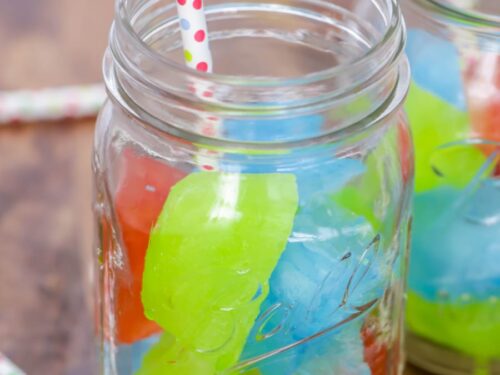 colored ice cubes in sprite