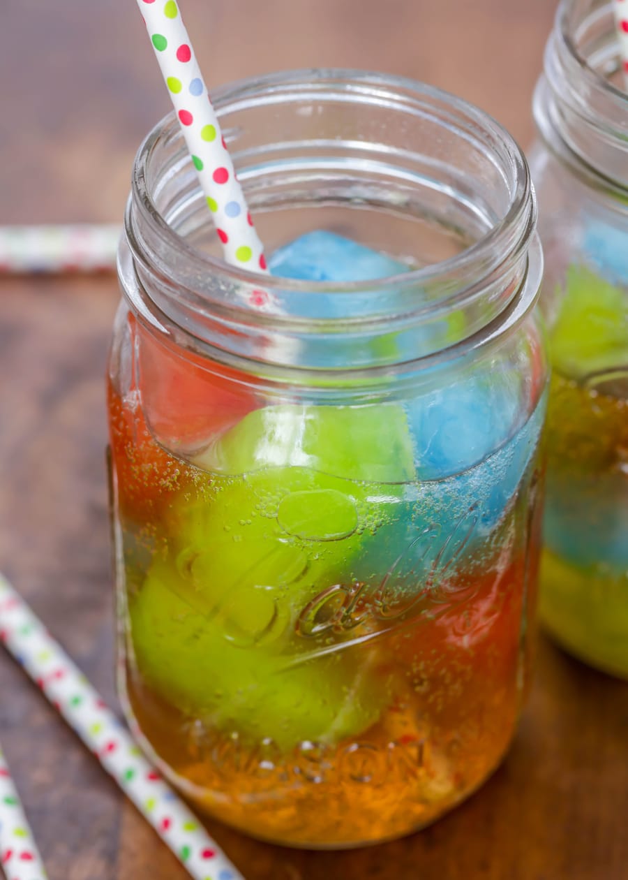 Kool Aid Ice in a glass mug with paper straws