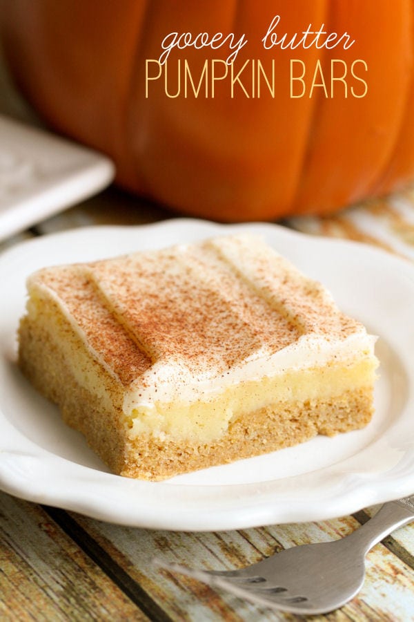 Delicious Frosted Gooey Butter Pumpkin Bars - a simple but great fall treat! { lilluna.com }