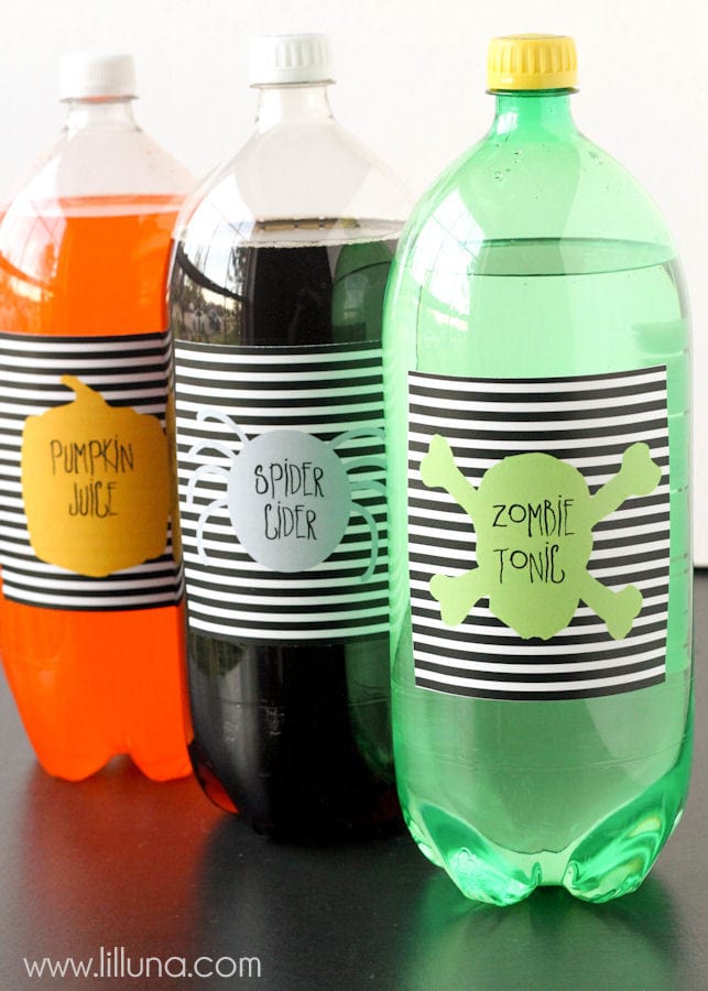 FREE Halloween Soda Pop Labels - download on { lilluna.com } A fun way to change your sodas for your next Halloween get together!
