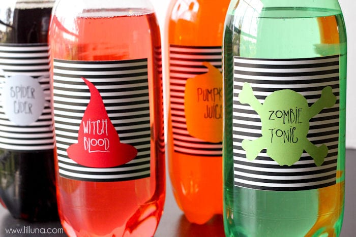 FREE Halloween Soda Pop Labels - download on { lilluna.com } A fun way to change your sodas for your next Halloween get together!