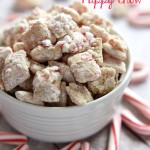 White Chocolate Peppermint Puppy Chow ~ made with Chex cereal and candy canes, this holiday snack mix is perfect for serving at parties or giving as a gift to neighbors and friends | FiveHeartHome.com for LilLuna.com