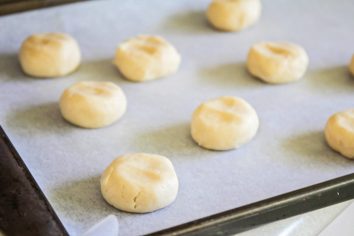 No roll sugar cookies on a baking sheet